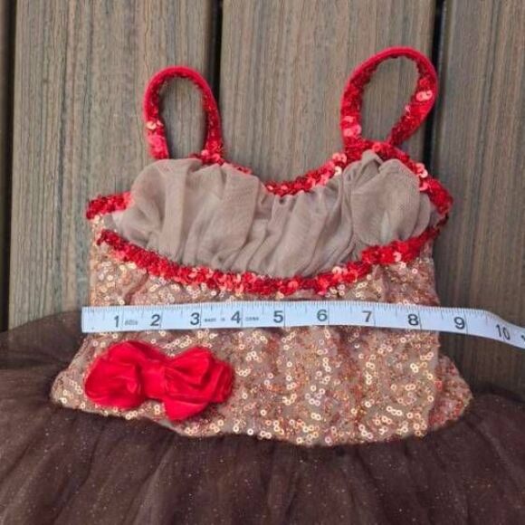 Curtain Call dance tutu dress leotard costume brown red w/ monkey tail kid sma - Picture 11 of 13